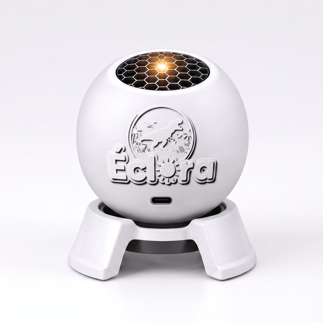 The Éclora Dinosaur Light on its 360° adjustable base