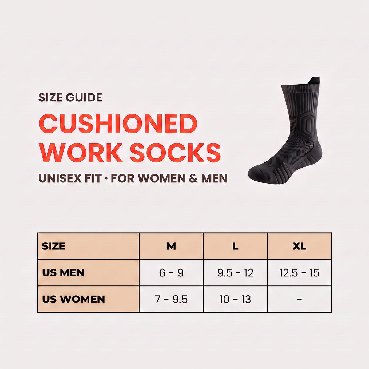 Shift Socks size guide: M fits US men's 6–9 and women's 7–9.5, L fits men's 9.5–12 and women's 10–13, XL fits men's 12.5–15.