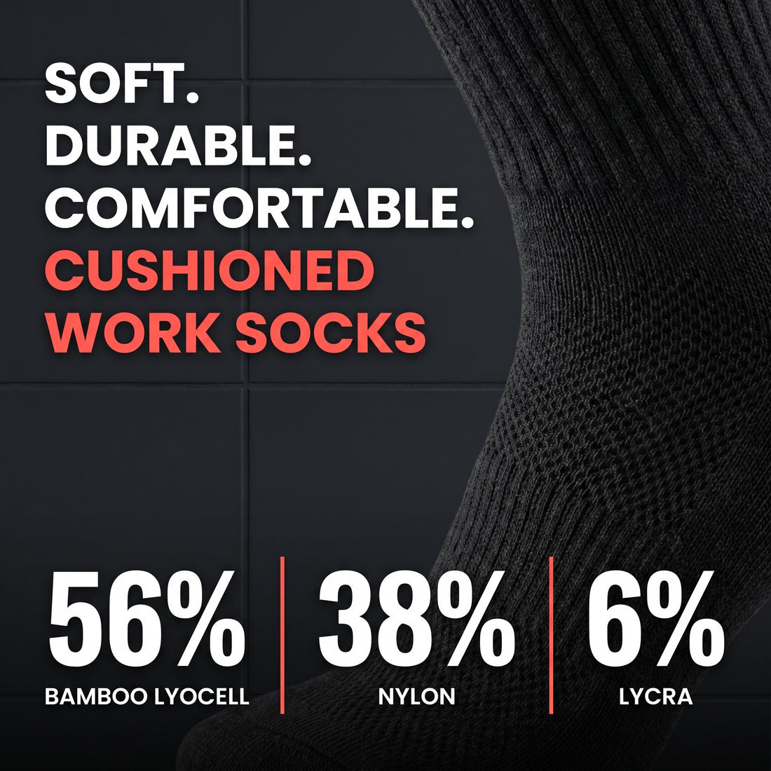 Shift Socks fabric composition: 56% bamboo lyocell, 38% nylon, 6% Lycra.