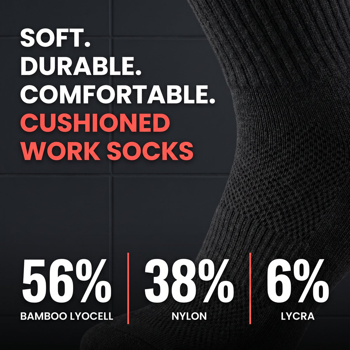 Shift Socks fabric composition: 56% bamboo lyocell, 38% nylon, 6% Lycra.