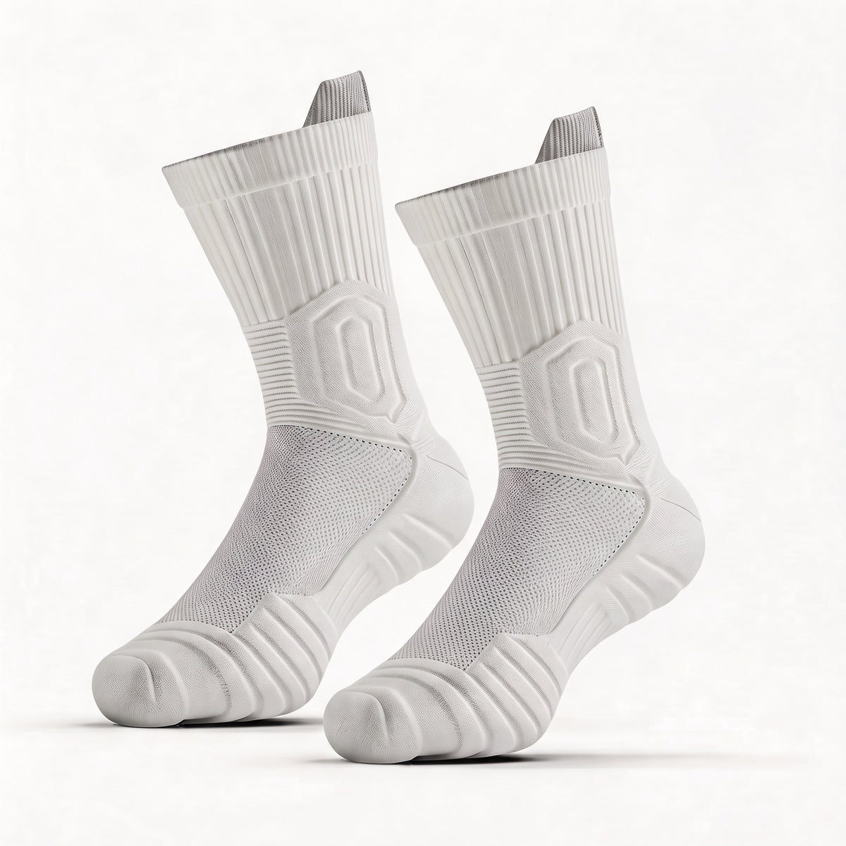 Pair of white Éclora Shift Socks, cushioned bamboo crew socks.
